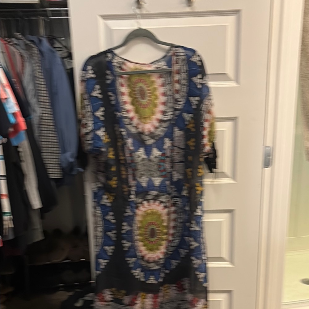 Blue and Gold Resort Wear 3/4 Sleeve Crew Neck Top
